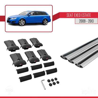 Compatible with Seat Exeo (3R9) ST 2009-2013 FLY Model Car Roof Rack Cross Bar Grey Aluminium 3 Bars