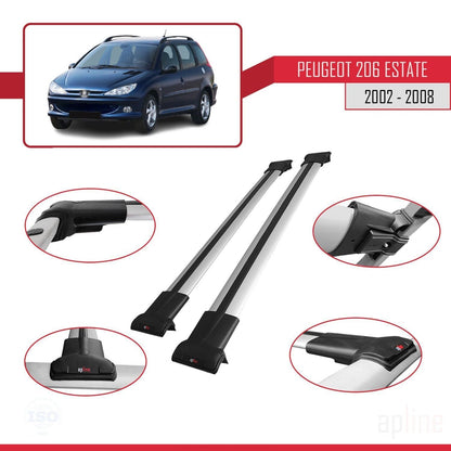 Compatible avec Peugeot 206 Break 2002-2008 FLY Model Barres de Toit Railing Porte-Bagages de Voiture Gris Aluminium 2 Barres