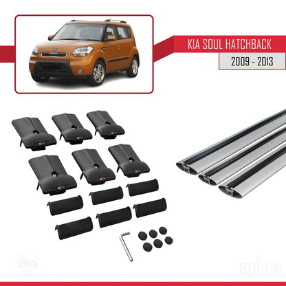 Compatible avec Kia Soul (AM) HB 2009-2013 FLY Model Barres de Toit Railing Porte-Bagages de Voiture Gris Aluminium 3 Barres