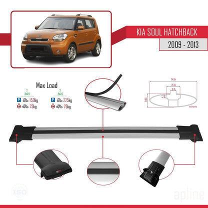 Compatible avec Kia Soul (AM) HB 2009-2013 FLY Model Barres de Toit Railing Porte-Bagages de Voiture Gris Aluminium 2 Barres