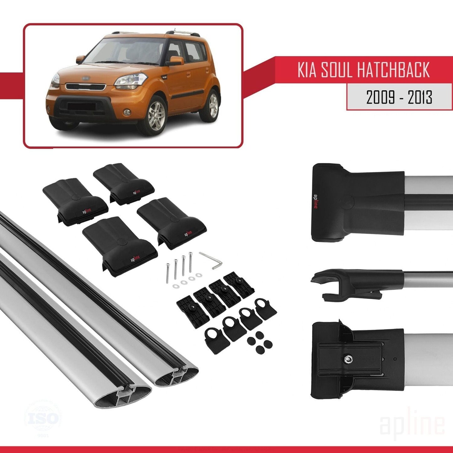 Compatible avec Kia Soul (AM) HB 2009-2013 FLY Model Barres de Toit Railing Porte-Bagages de Voiture Gris Aluminium 2 Barres