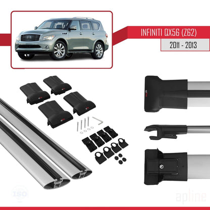 Compatible with IInfiniti QX56 (Z62) 2011-2013 FLY Model Car Roof Rack Cross Bar Grey Aluminium 2 Bars