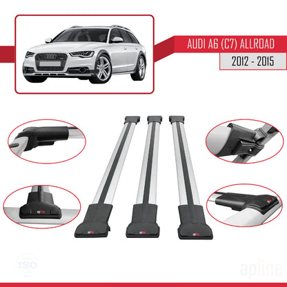 Compatible avec A6 (C7) Allroad 2012-2015 FLY Model Barres de Toit Railing Porte-Bagages de Voiture Gris Aluminium 3 Barres