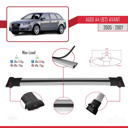 Compatible avec A4 (B7) Avant 2005-2007 FLY Model Barres de Toit Railing Porte-Bagages de Voiture Gris Aluminium 3 Barres