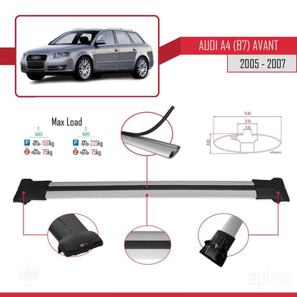 Compatible avec A4 (B7) Avant 2005-2007 FLY Model Barres de Toit Railing Porte-Bagages de Voiture Gris Aluminium 2 Barres