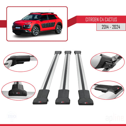 Compatible avec Citroen C4 Cactus 2014-2021 FLY Model Barres de Toit Railing Porte-Bagages de Voiture Gris Aluminium 3 Barres