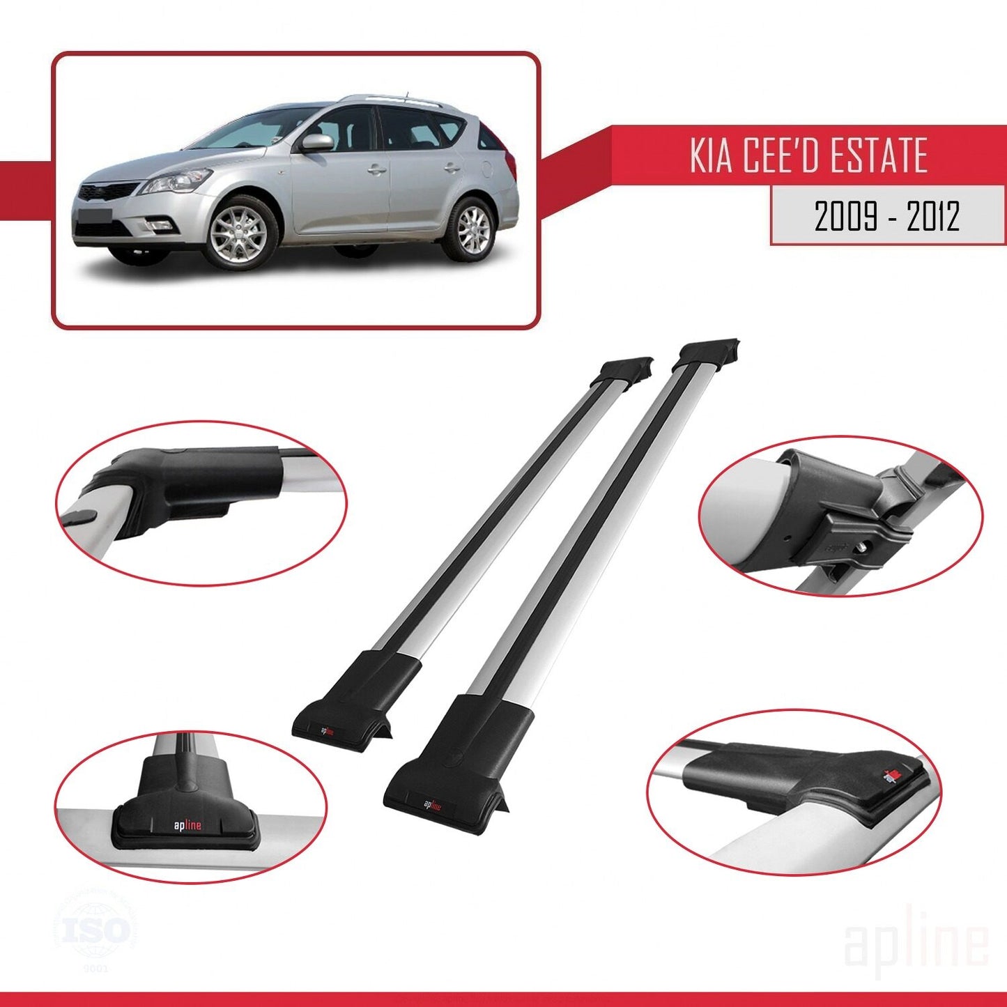 Compatible avec Kia Ceed (ED) Break Post-Facelift 2009-2012 FLY Model Barres de Toit Railing Porte-Bagages de Voiture Gris Aluminium 2 Barres