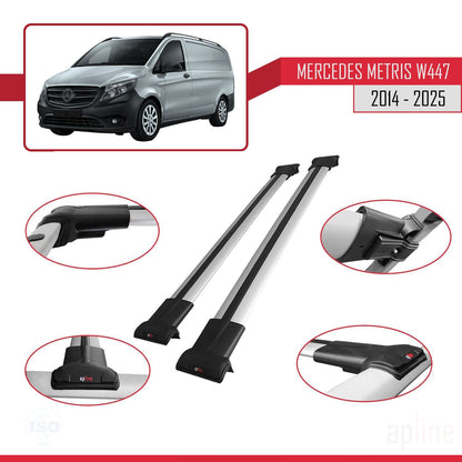 Compatible avec Mercedes Metris (W447) 2014-2025 FLY Model Barres de Toit Railing Porte-Bagages de Voiture Gris Aluminium 2 Barres