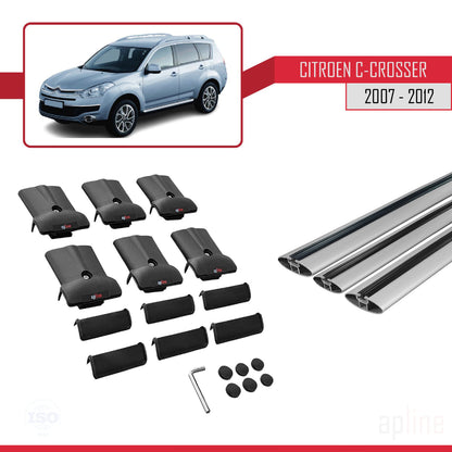 Compatible avec Citroen C-Crosser 2007-2012 FLY Model Barres de Toit Railing Porte-Bagages de Voiture Gris Aluminium 3 Barres