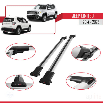 Compatible avec Jeep Limited 2014-2025 FLY Model Barres de Toit Railing Porte-Bagages de Voiture Gris Aluminium 2 Barres