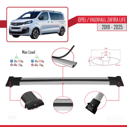 Compatible avec Opel Zafira Life 2019-2025 FLY Model Barres de Toit Railing Porte-Bagages de Voiture Gris Aluminium 4 Barres