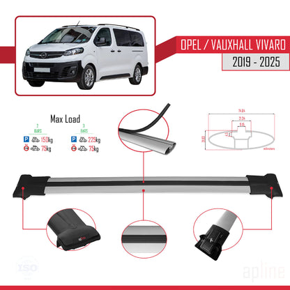 Compatible avec Opel Vivaro C 2019-2025 FLY Model Barres de Toit Railing Porte-Bagages de Voiture Gris Aluminium 2 Barres