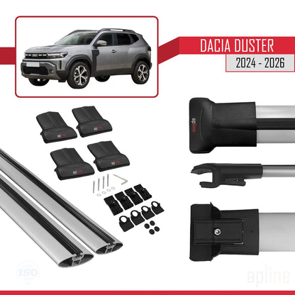 Compatible avec Dacia Duster 3 (P1310) 2024-2025 FLY Model Barres de Toit Railing Porte-Bagages de Voiture Gris Aluminium 2 Barres
