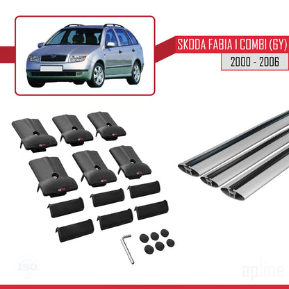 Compatible avec Skoda Fabia (6Y) Break 2000-2006 FLY Model Barres de Toit Railing Porte-Bagages de Voiture Gris Aluminium 3 Barres