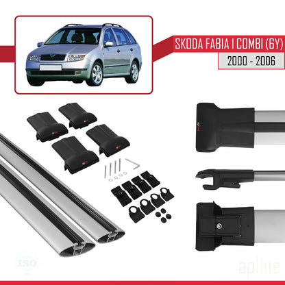 Compatible avec Skoda Fabia (6Y) Break 2000-2006 FLY Model Barres de Toit Railing Porte-Bagages de Voiture Gris Aluminium 2 Barres