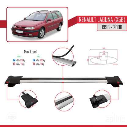 Compatible avec Renault Laguna (X56) 1996-200 FLY Model Barres de Toit Railing Porte-Bagages de Voiture Gris Aluminium 3 Barres
