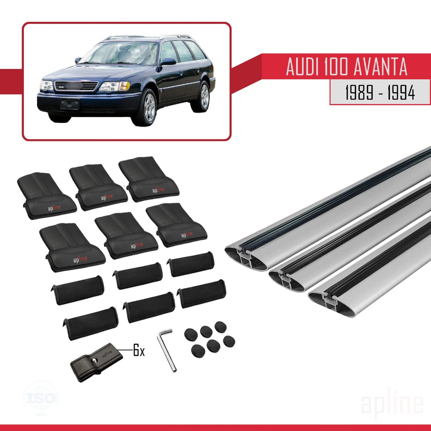 Compatible avec Audi 100 Avanta 1989-1994 FLY Model Barres de Toit Railing Porte-Bagages de Voiture Gris Aluminium 3 Barres