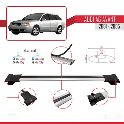 Compatible avec Audi A6 Avant 2001-2005 FLY Model Barres de Toit Railing Porte-Bagages de Voiture Gris Aluminium 3 Barres