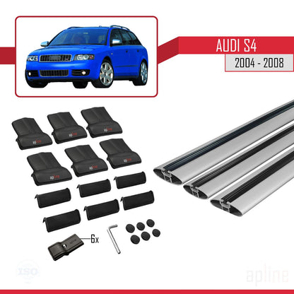 Compatible avec Audi S4 2004-2008 FLY Model Barres de Toit Railing Porte-Bagages de Voiture Gris Aluminium 3 Barres