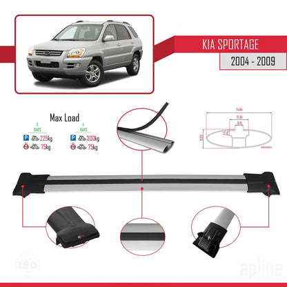 Compatible avec Kia Sportage 2 (JE) 2004-2009 FLY Model Barres de Toit Railing Porte-Bagages de Voiture Gris Aluminium 3 Barres
