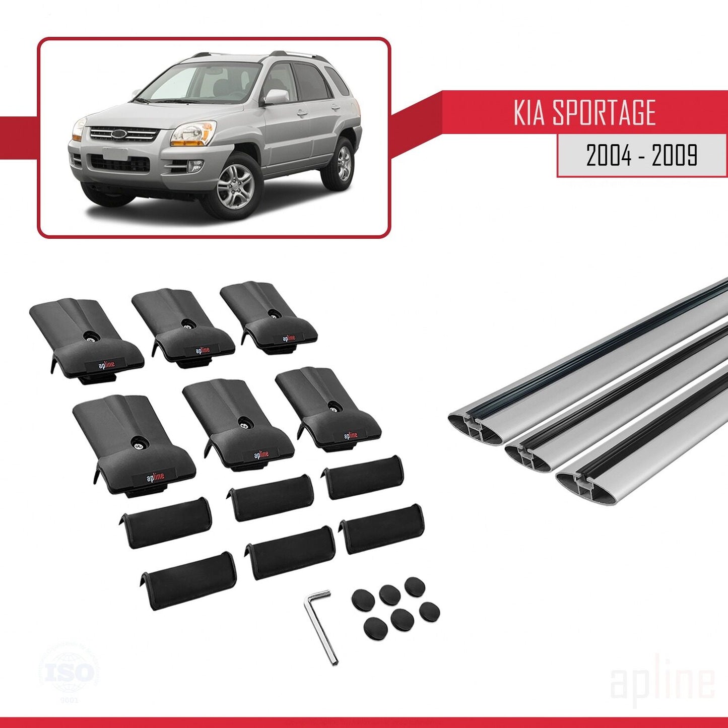 Compatible avec Kia Sportage 2 (JE) 2004-2009 FLY Model Barres de Toit Railing Porte-Bagages de Voiture Gris Aluminium 3 Barres