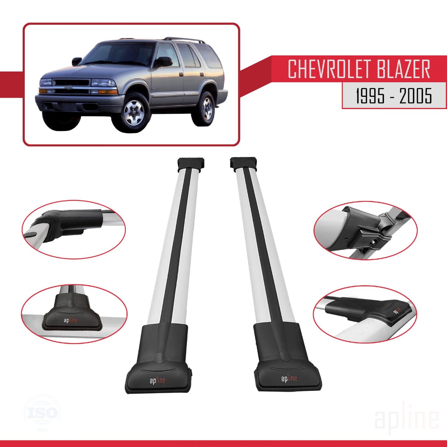 Compatible avec Chevrolet Blazer 1995-2005 FLY Model Barres de Toit Railing Porte-Bagages de Voiture Gris Aluminium 2 Barres