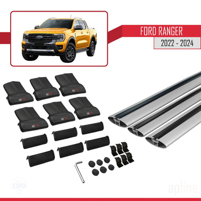 Compatible avec Ford Ranger (P703) 2022-2024 FLY Model Barres de Toit Railing Porte-Bagages de Voiture Gris Aluminium 3 Barres