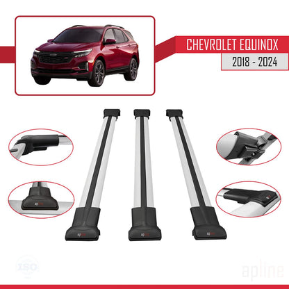 Compatible avec Chevrolet Equinox 2018-2024 FLY Model Barres de Toit Railing Porte-Bagages de Voiture Gris Aluminium 3 Barres