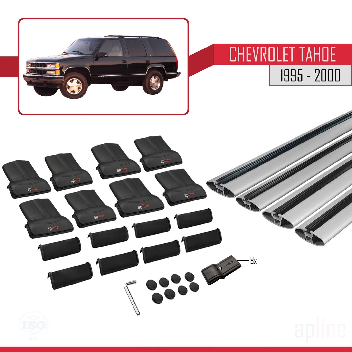 Compatible avec Chevrolet Tahoe 1995-2000 FLY Model Barres de Toit Railing Porte-Bagages de Voiture Gris Aluminium 4 Barres