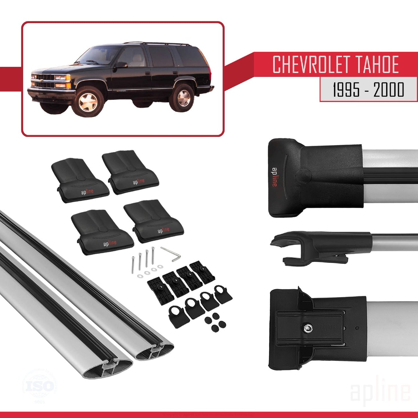 Compatible avec Chevrolet Tahoe 1995-2000 FLY Model Barres de Toit Railing Porte-Bagages de Voiture Gris Aluminium 2 Barres