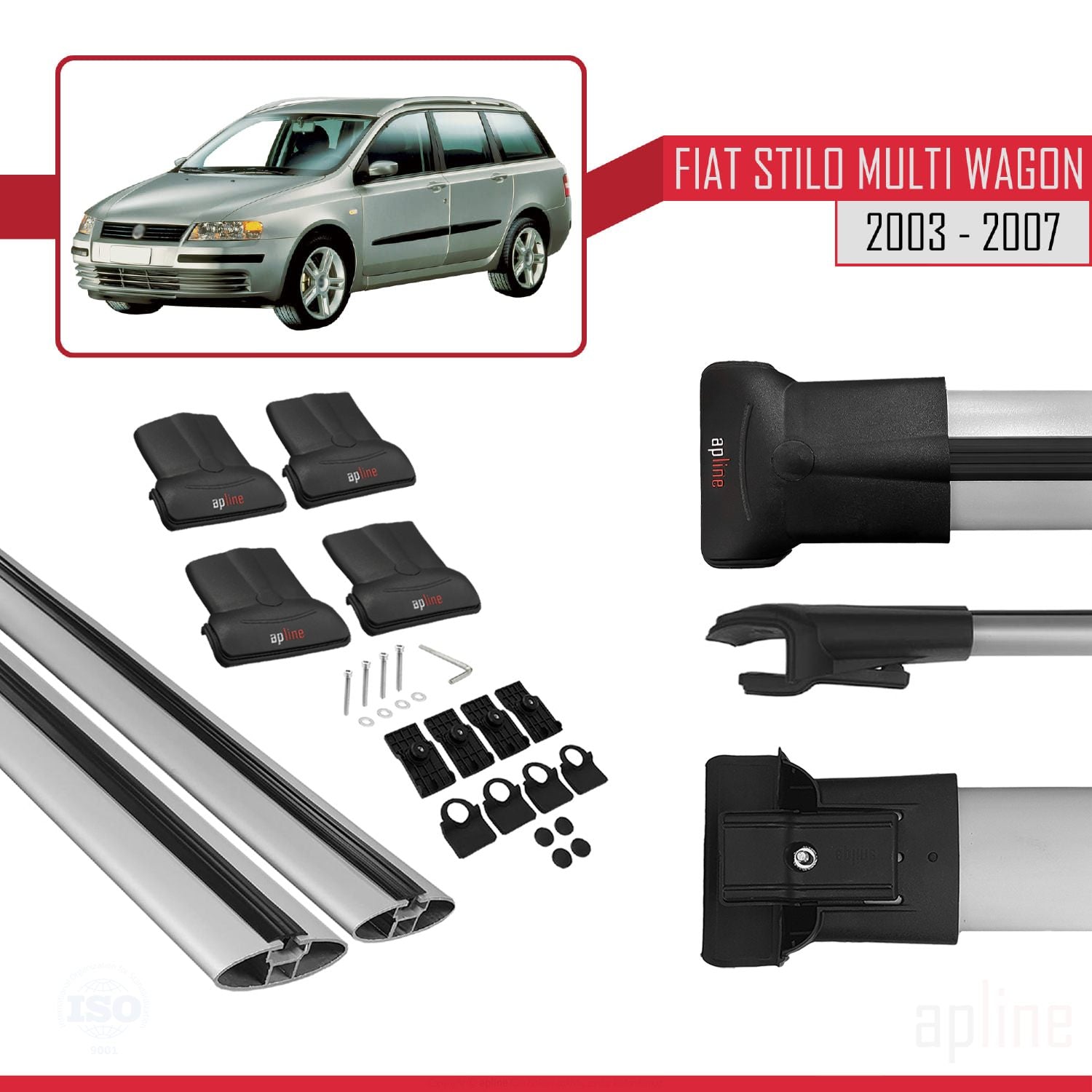 Compatible avec Fiat Stilo Multi Wagon 2003-2007 FLY Model Barres de Toit Railing Porte-Bagages de Voiture Gris Aluminium 2 Barres