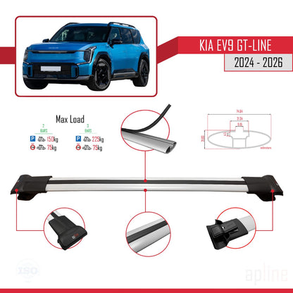 Compatible avec KIA EV9 GT-LINE 2024-2025 FLY Model Barres de Toit Railing Porte-Bagages de Voiture Gris Aluminium 4 Barres