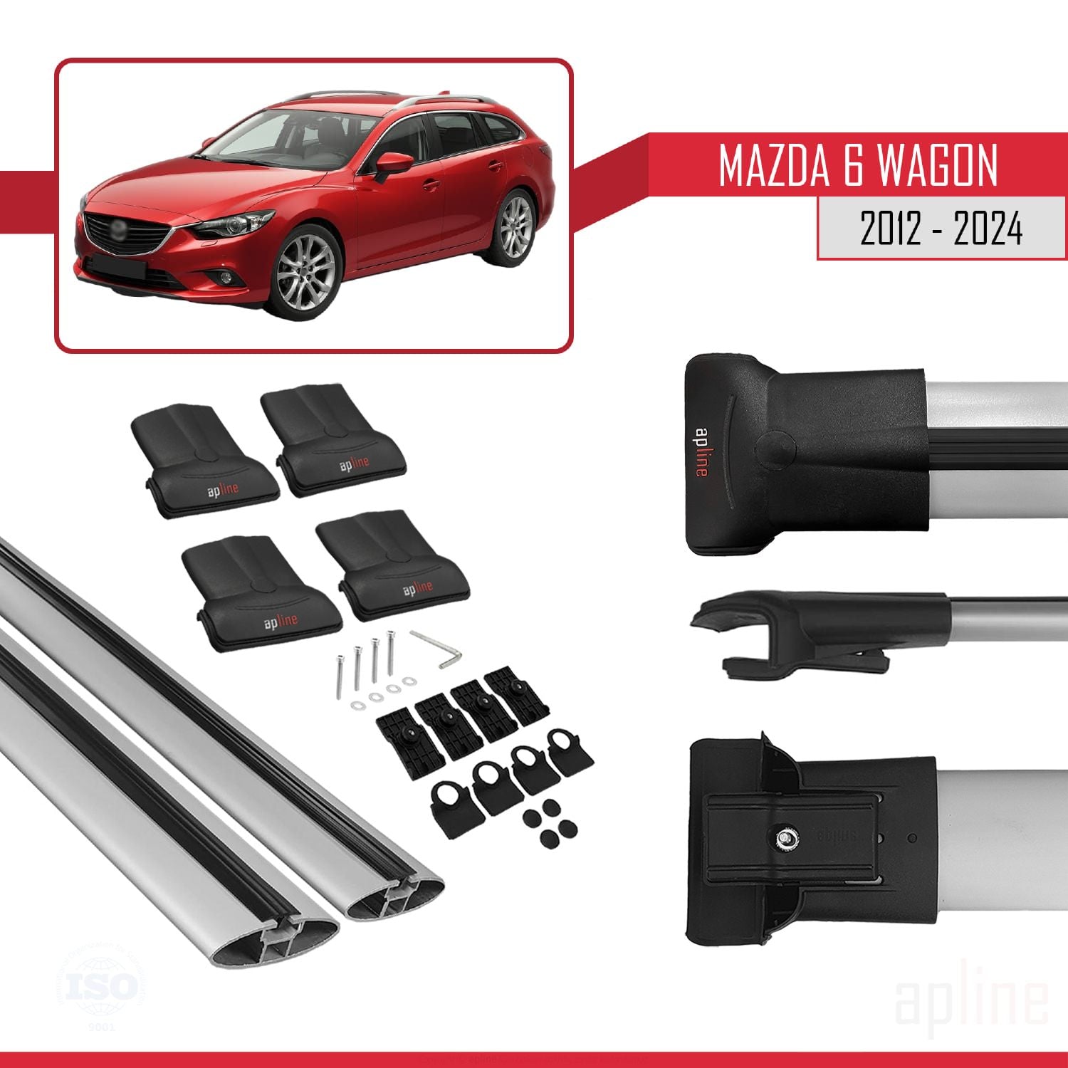 Compatible avec Mazda 6 Wagon 2012-2024 FLY Model Barres de Toit Railing Porte-Bagages de Voiture Gris Aluminium 2 Barres