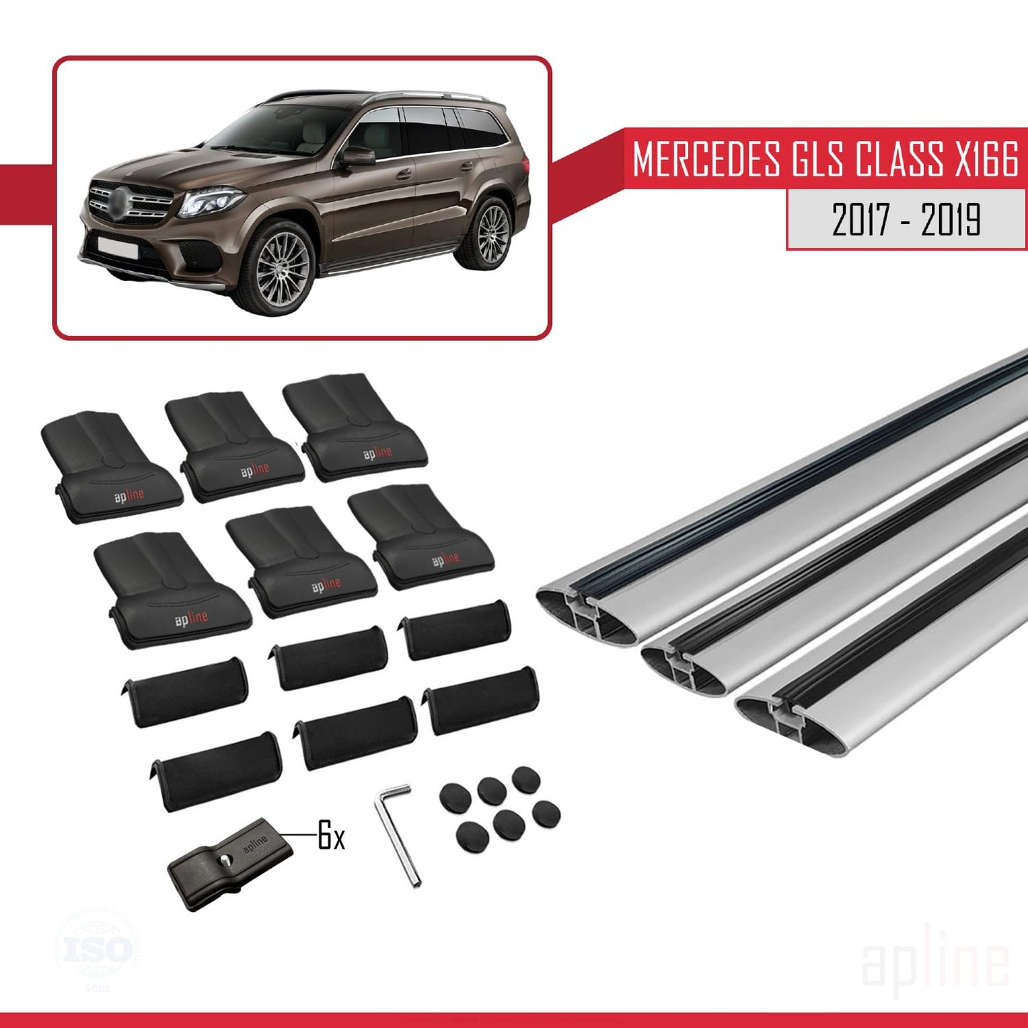Compatible avec Mercedes GLS Class X166 2017-2019 FLY Model Barres de Toit Railing Porte-Bagages de Voiture Gris Aluminium 3 Barres