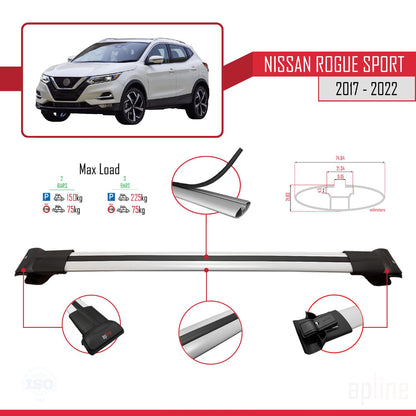 Compatible avec Nissan Rogue Sport 2017-2022 FLY Model Barres de Toit Railing Porte-Bagages de Voiture Gris Aluminium 3 Barres