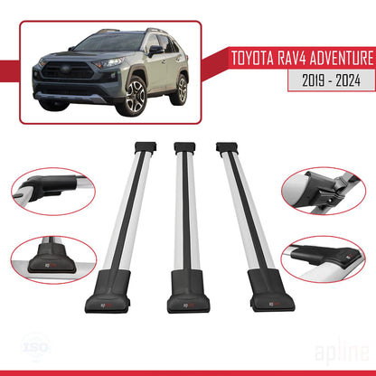 Compatible avec Toyota RAV4 Adventure 2019-2024 FLY Model Barres de Toit Railing Porte-Bagages de Voiture Gris Aluminium 3 Barres