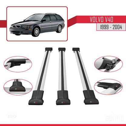 Compatible avec Volvo V40 1999-2004 FLY Model Barres de Toit Railing Porte-Bagages de Voiture Gris Aluminium 3 Barres