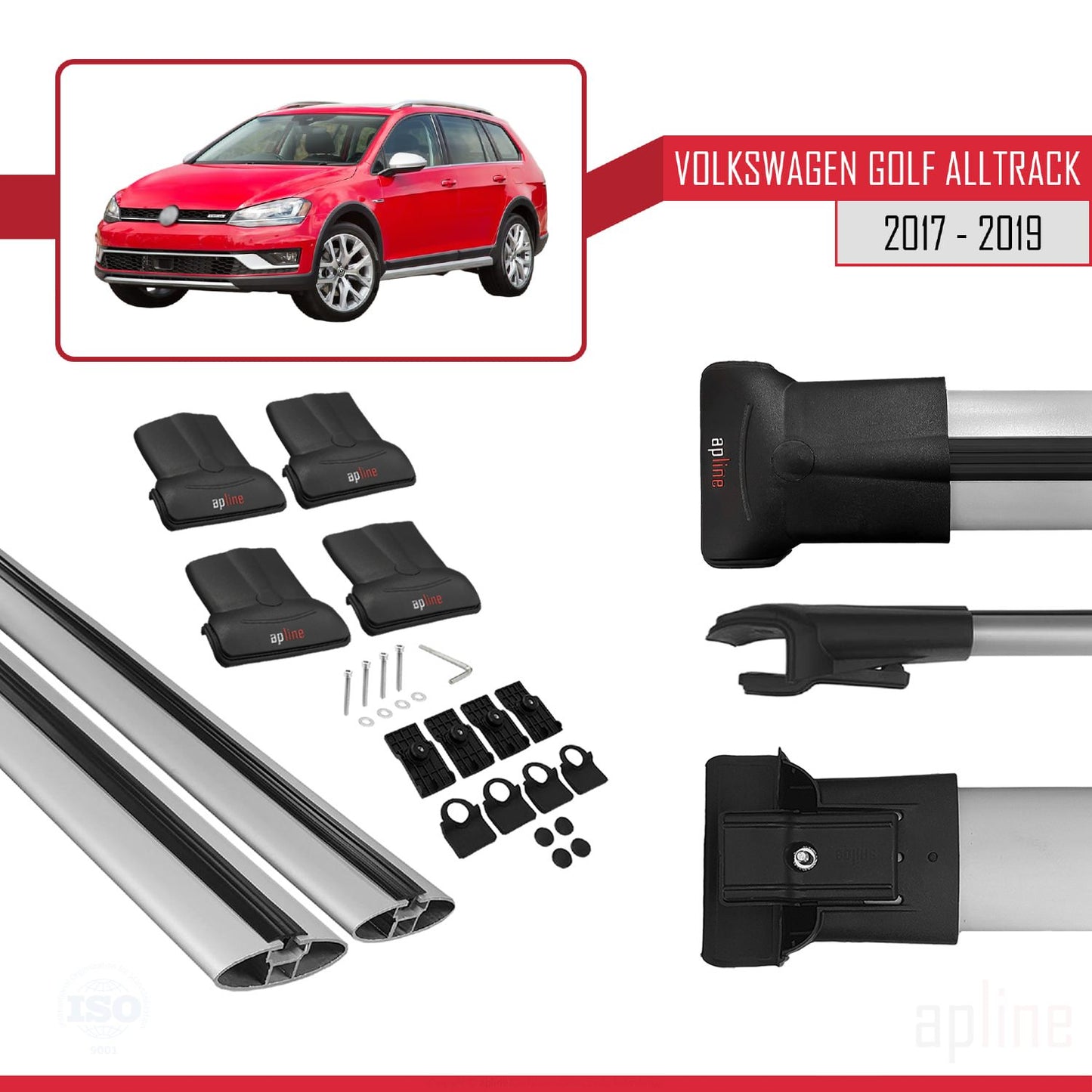 Compatible avec VW Golf Alltrack Mk7 2017-2019 FLY Model Barres de Toit Railing Porte-Bagages de Voiture Gris Aluminium 2 Barres