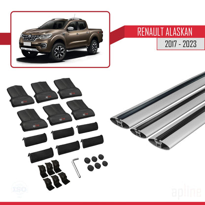 Compatible avec Renault Alaskan 2017-2023 FLY Model Barres de Toit Railing Porte-Bagages de Voiture Gris Aluminium 3 Barres