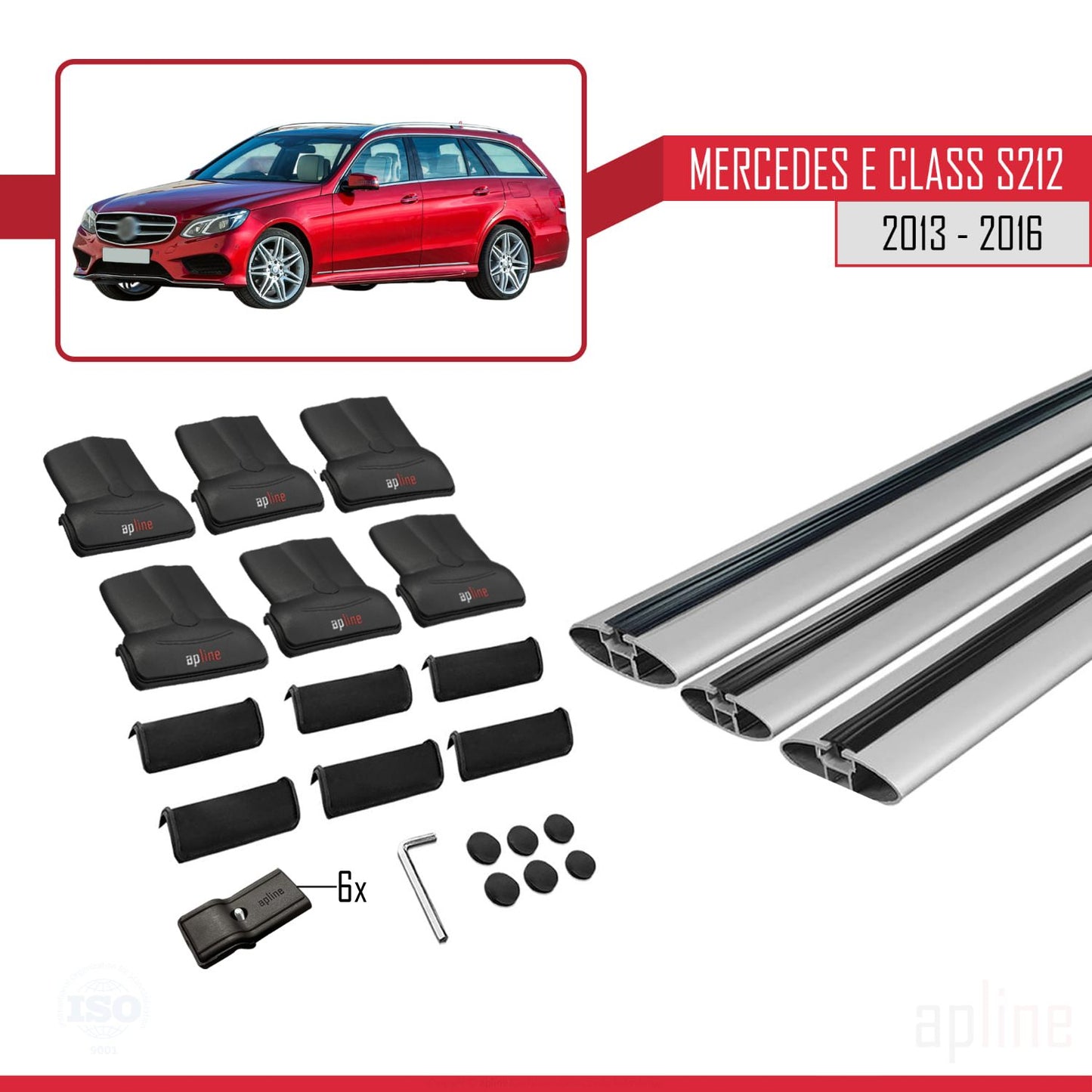 Compatible avec Mercedes E Class S212 2013-2016 FLY Model Barres de Toit Railing Porte-Bagages de Voiture Gris Aluminium 3 Barres