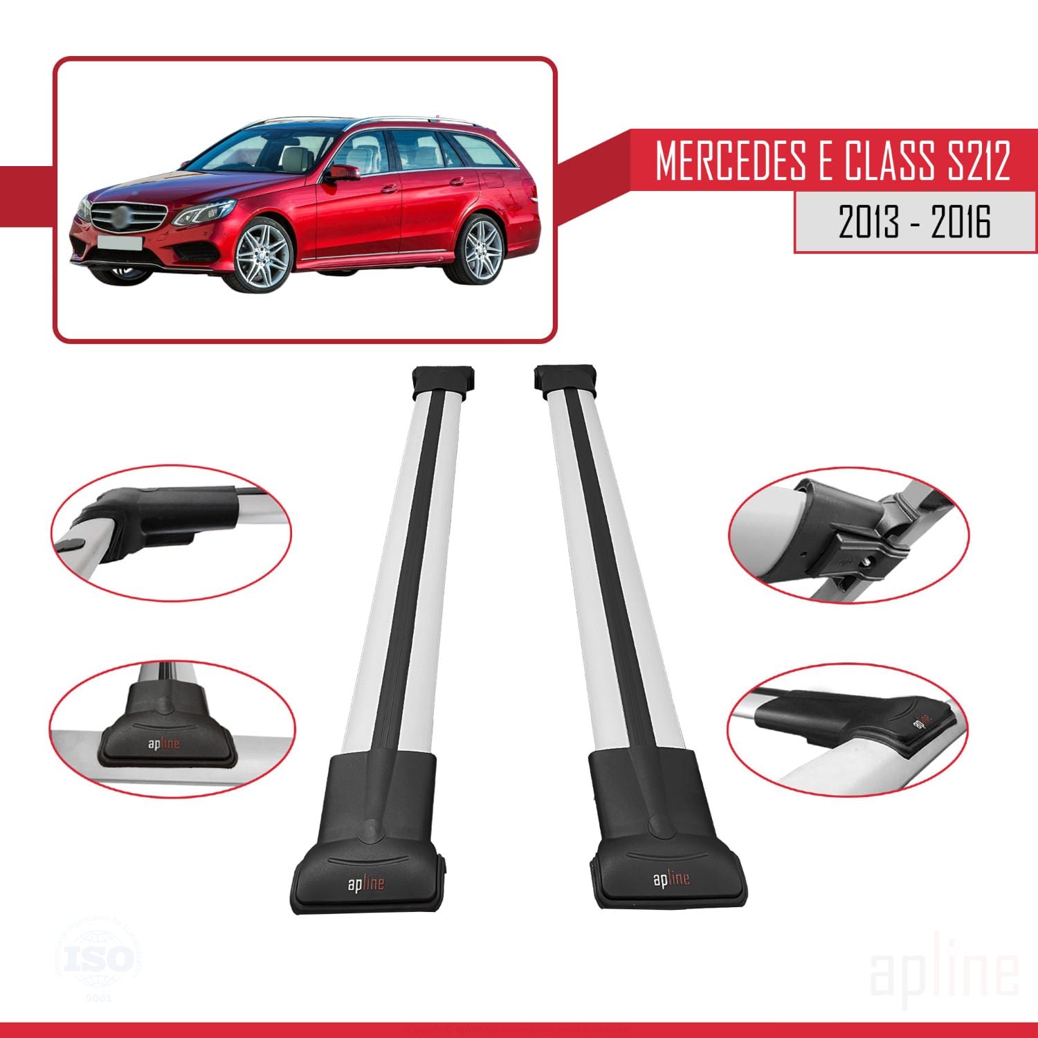 Compatible avec Mercedes E Class S212 2013-2016 FLY Model Barres de Toit Railing Porte-Bagages de Voiture Gris Aluminium 2 Barres