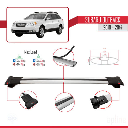 Compatible avec Subaru Outback 2010-2014 FLY Model Barres de Toit Railing Porte-Bagages de Voiture Gris Aluminium 2 Barres