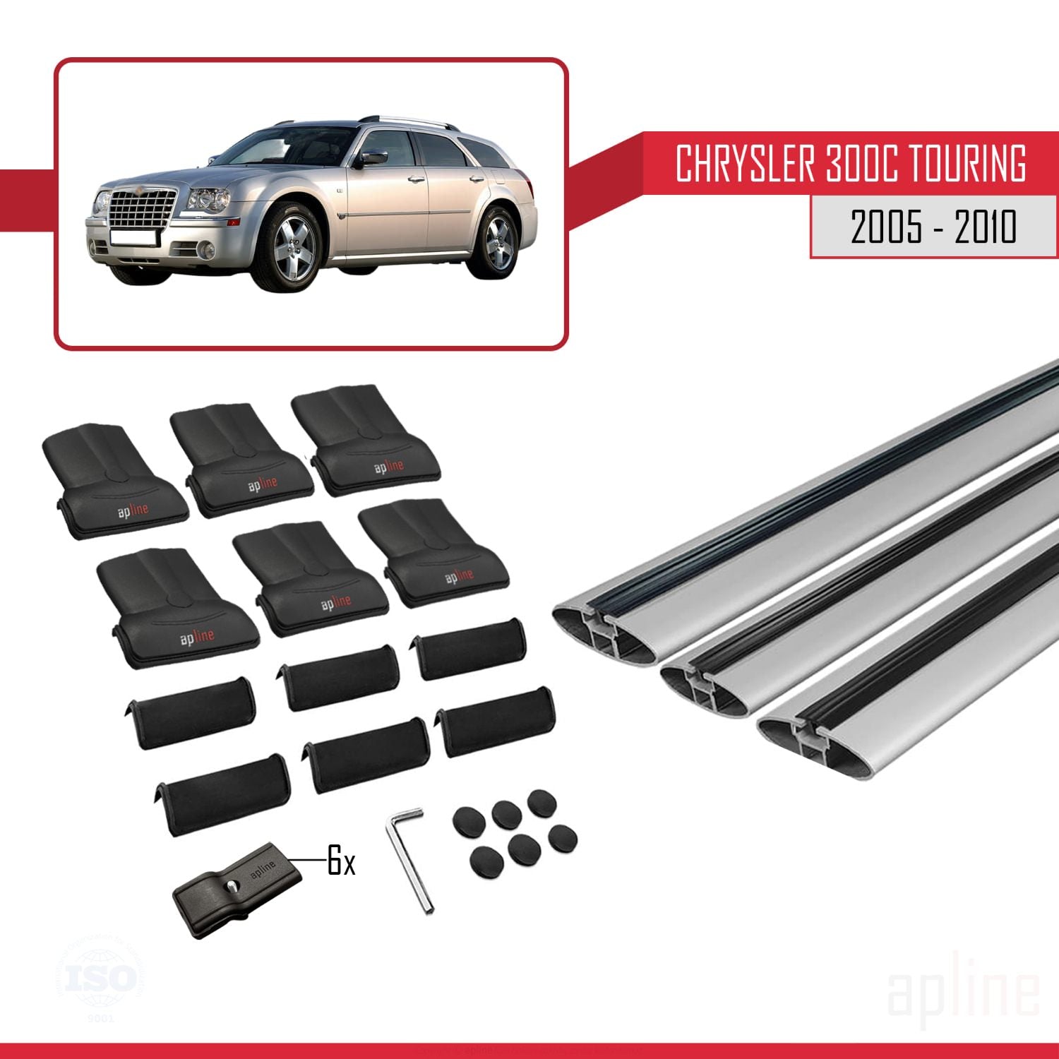 Compatible avec Chrysler 300C Touring 2005-2010 FLY Model Barres de Toit Railing Porte-Bagages de Voiture Gris Aluminium 3 Barres