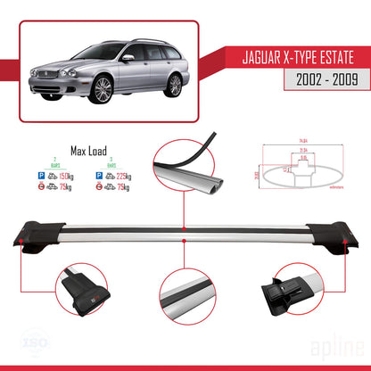 Compatible avec Jaguar X-Type Estate 2002-2009 FLY Model Barres de Toit Railing Porte-Bagages de Voiture Gris Aluminium 2 Barres