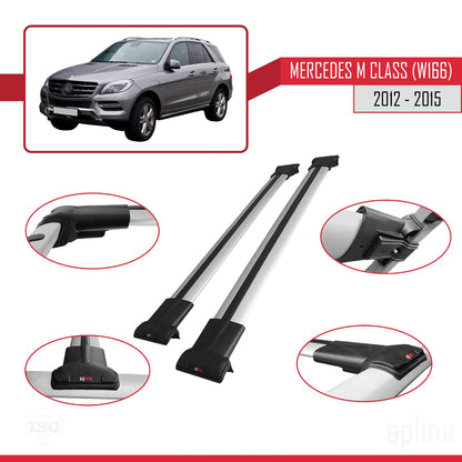 Compatible avec Mercedes Classe M 3 (W166) Pre-Facelift 2012-2015 FLY Model Barres de Toit Railing Porte-Bagages de Voiture Gris Aluminium 2 Barres