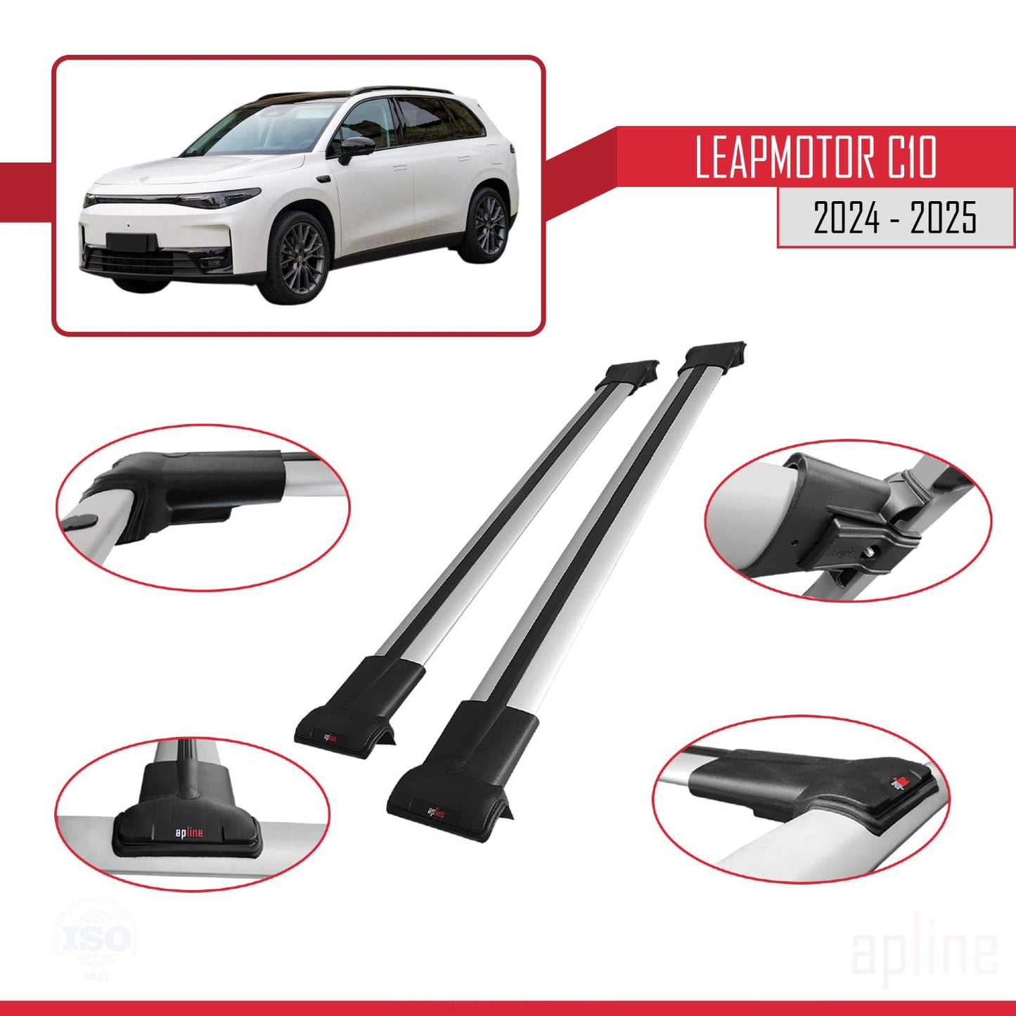 Compatible with LEAPMOTOR C10 2024-2025 FLY Model Car Roof Rack Cross Bar Grey Aluminium 2 Bars