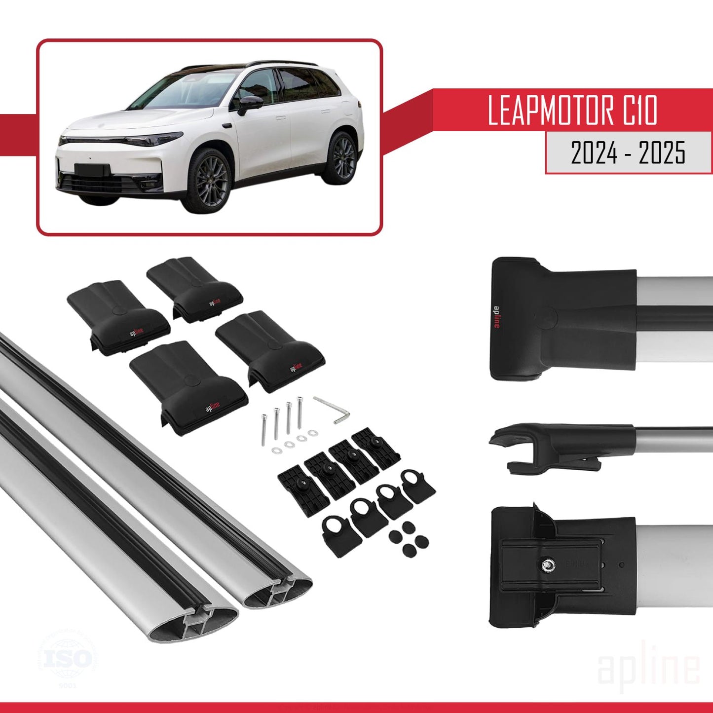Compatible with LEAPMOTOR C10 2024-2025 FLY Model Car Roof Rack Cross Bar Grey Aluminium 2 Bars