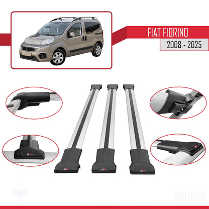 Compatible avec Fiat Fiorino (Modèle Tubulaire) 2008-2025 FLY Model Barres de Toit Railing Porte-Bagages de Voiture Gris Aluminium 3 Barres