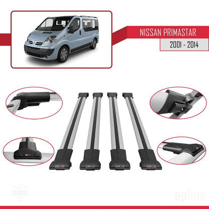 Compatible avec Nissan Primastar 2001-2014 FLY Model Barres de Toit Railing Porte-Bagages de Voiture Gris Aluminium 4 Barres