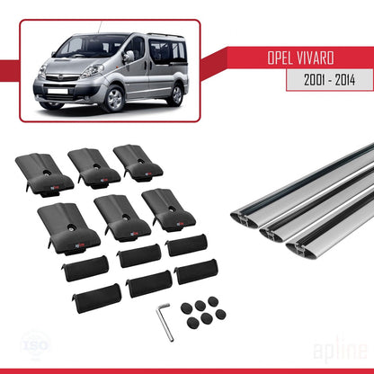 Compatible avec Opel Vivaro A 2001-2014 FLY Model Barres de Toit Railing Porte-Bagages de Voiture Gris Aluminium 3 Barres